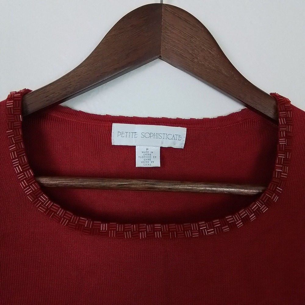 Y2k Petite Sophisticate Silk Blend Sweater SP Beaded Red‎ Long Sleeve Classic - Picture 5 of 12